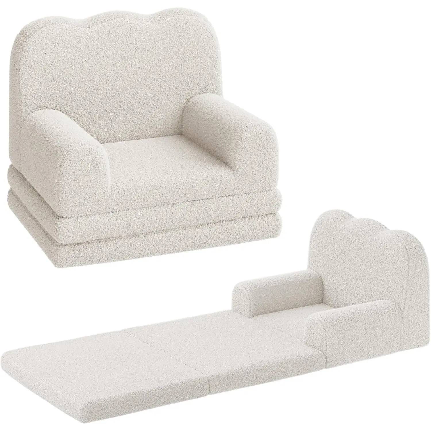 Kids Sofa Bed, Extra Wide 2-in-1 Toddler Soft Sherpa Couch Fold Out, Convertible toddler bed to Lounger for Girls and Boys