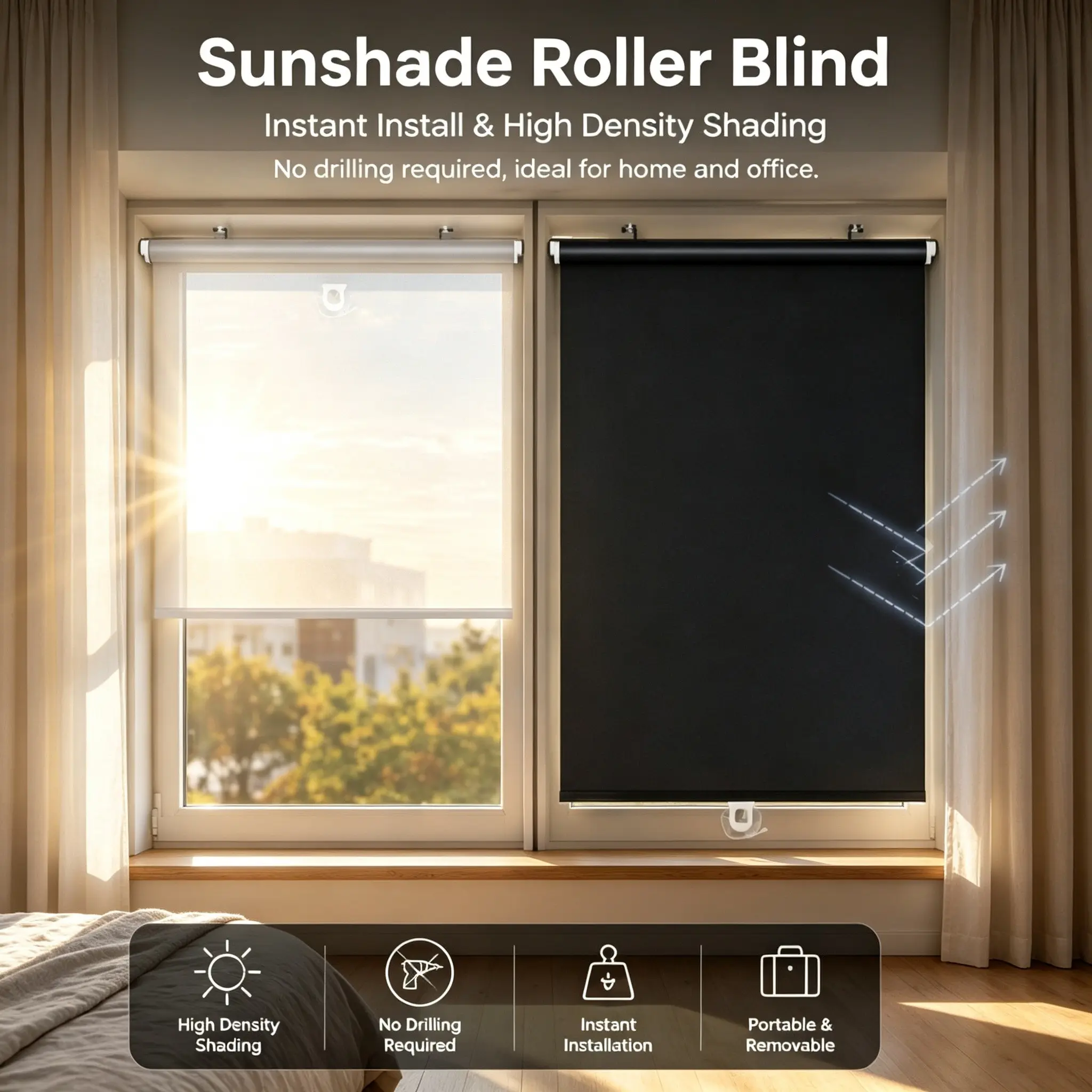 Portable Suction Cup Blackout Roller Blind, No Drilling 99% Light Block Curtain, Car Window, Camping Travel Privacy Cover, Sun Shades For Car Windows