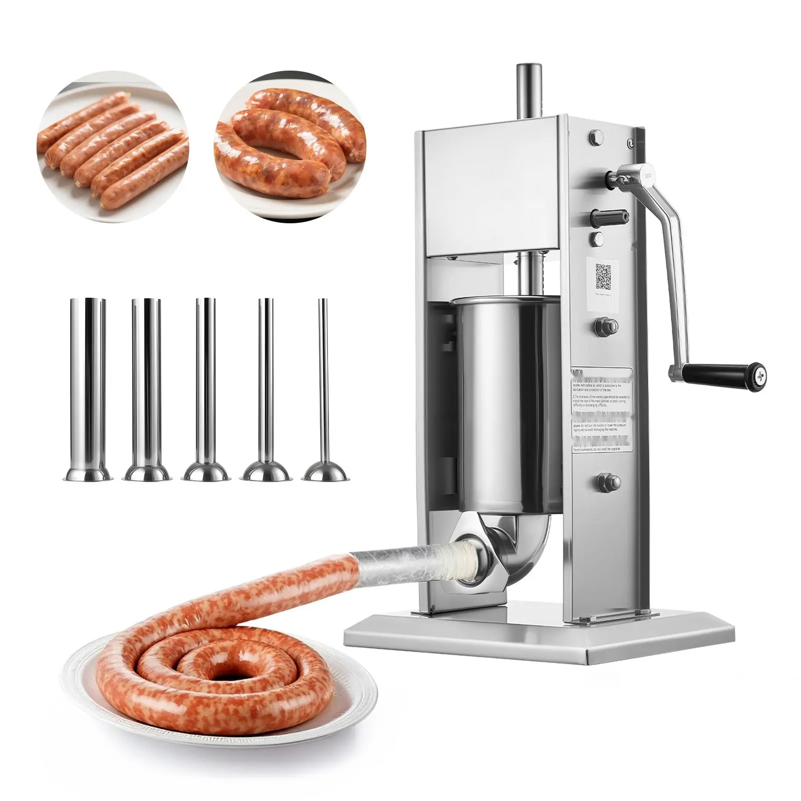 Manual Sausage Stuffer, 7 Lbs / 3 L Vertical Meat Stuffer, Heavy Duty Sausage Casing And Meat Stuffing Machine, Dual Speed Stainless Steel Filler With Five Filling Tubes, Designed For Commercial Kitchens And Home Use
