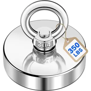 Strong Neodymium Fishing Magnets 350 Lbs(158 KG) Pulling ce Rare Earth Magnet with Lifting Countersunk Hole Eyebolt Diameter 1.97 inch(50 mm)  Retrieving in River and Magnetic