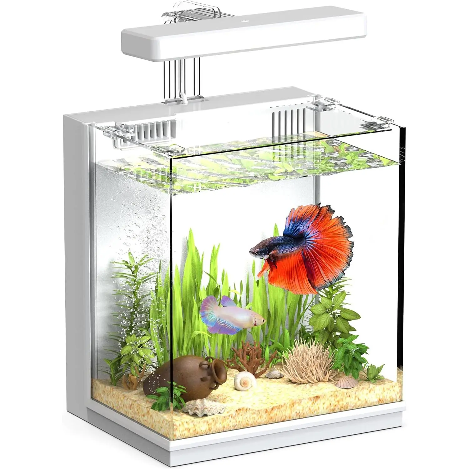 2-Gallon -in- Fish  – Silent Pump, 3-Stage Filtration & Easy Water Change,  Self-Care Betta Aquarium Kit for  & Beginners (White