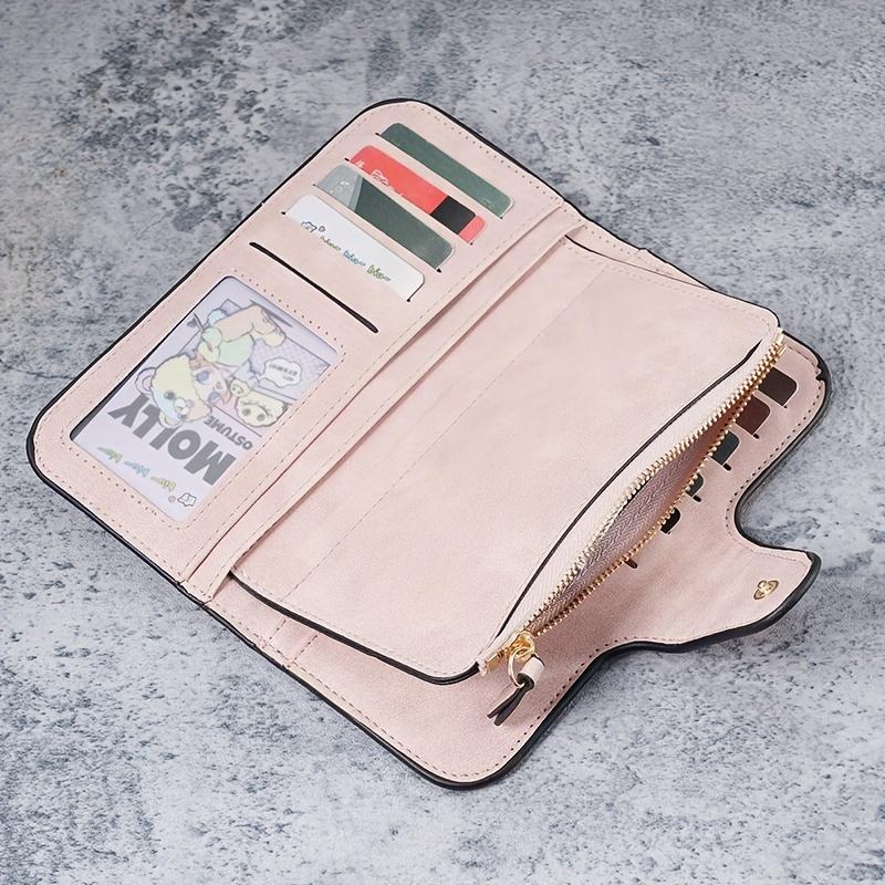 Women's Trendy Long Zip Clutch Wallet, Three-Fold Design with Clasp, Multiple Card Slots & Large Capacity