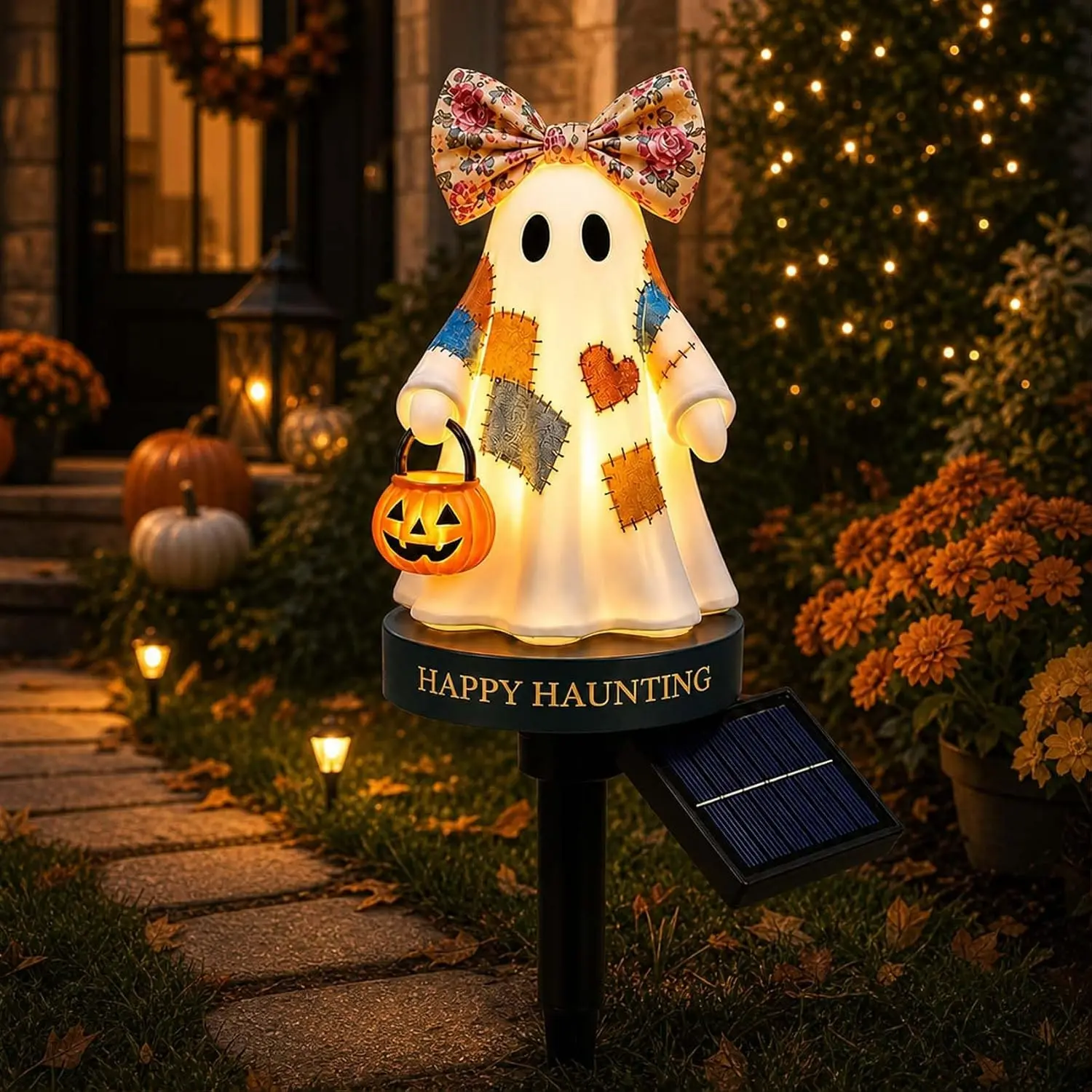 Solar Ghost Garden Stake Light, Outdoor Waterproof Pumpkin Lantern, Light Up Lantern, Halloween Garden Decor, for Courtyard, Pathway, Porch, Lawn