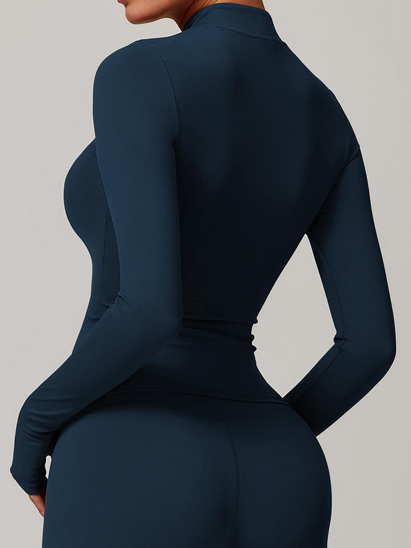 Women's Solid Long Sleeve Sports Tee, Quick Drying Breathable Comfortable Sports T-shirt for Yoga Gym Workout Running, Ladies Sportswear for Spring & Fall, Gym Yoga Tops, Athletic Yoga Tops