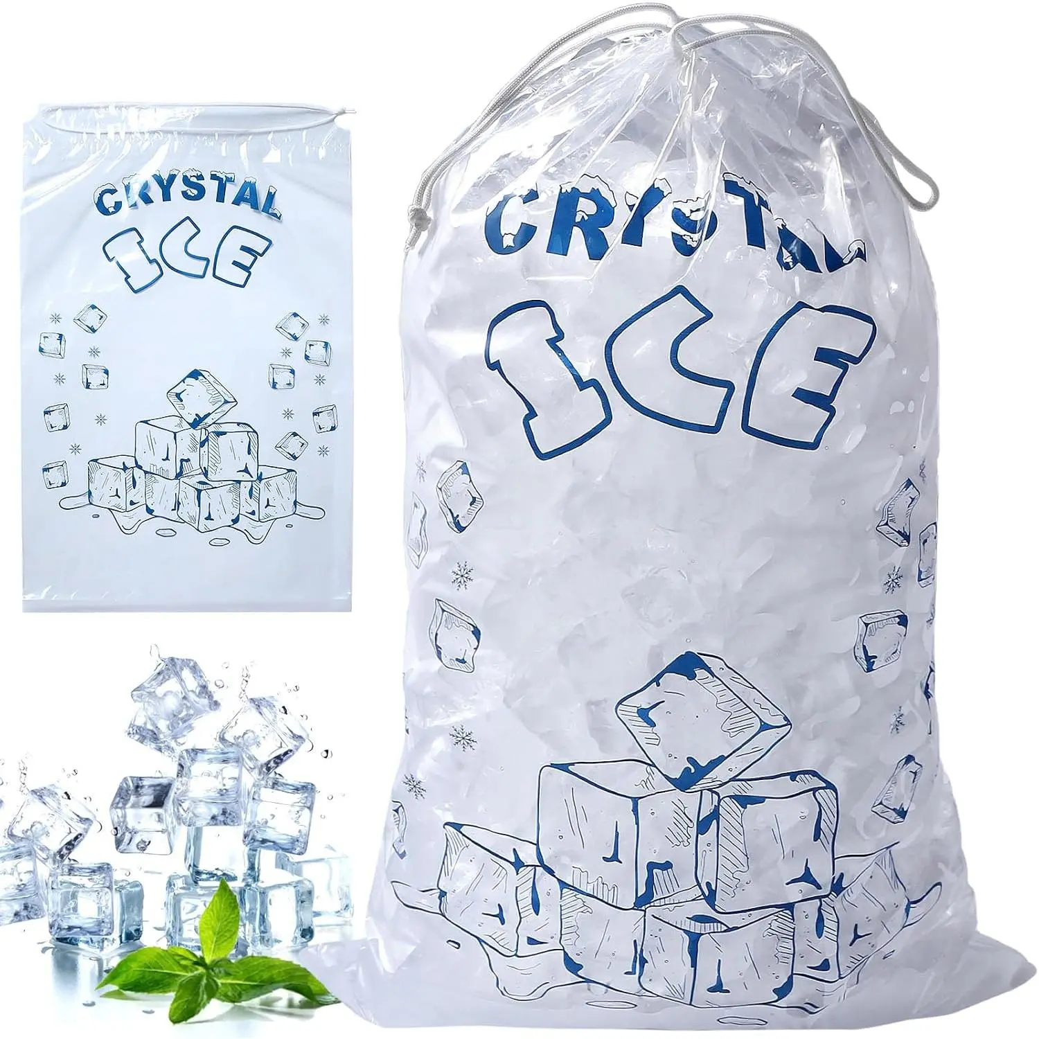 Ice Bags 5lb with Drawstring, 50 Pack Plastic Ice Bags for Ice Storage