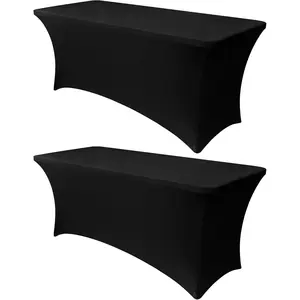 6ft Stretch Black Spandex Table Cloth for Standard Folding Tables - 2 Pack Universal Rectangular Fitted Tablecloth Protector for Wedding, Trade Show, Vendor Stand