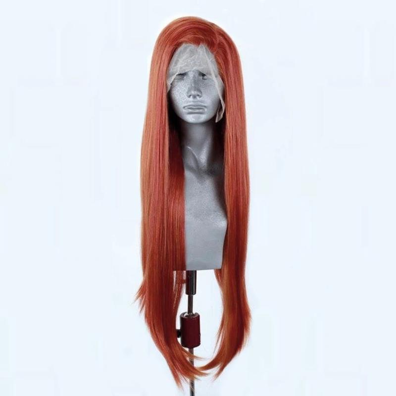 Platinum Blonde Wig Natural Wave Synthetic Lace Front Wigs For Women Long Wave Lace Synthetic Hair Copper Red Cosplay Daily Wear