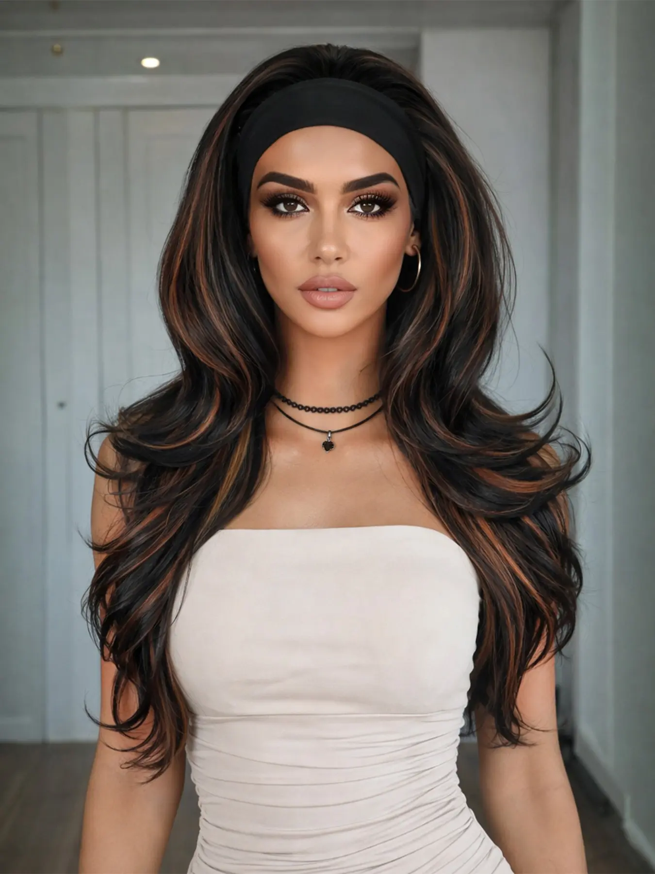 Long Layered Wavy Headband Wig, Ombre, Synthetic, Glueless, Soft & Lightweight, Natural Look, Easy Wear, All Seasons