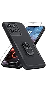 Janmitta Compatible with Motorola Moto G 2025 Case with Screen Protector,Heavy Duty Shockproof Full Body Protective Cover Built in Rotatable Metal Ring Holder Kickstand,Navy Blue