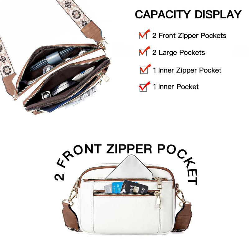 Color Block Multifunctional Zipper Crossbody Bag Square PU Shoulder Wallet Adjustable Strap