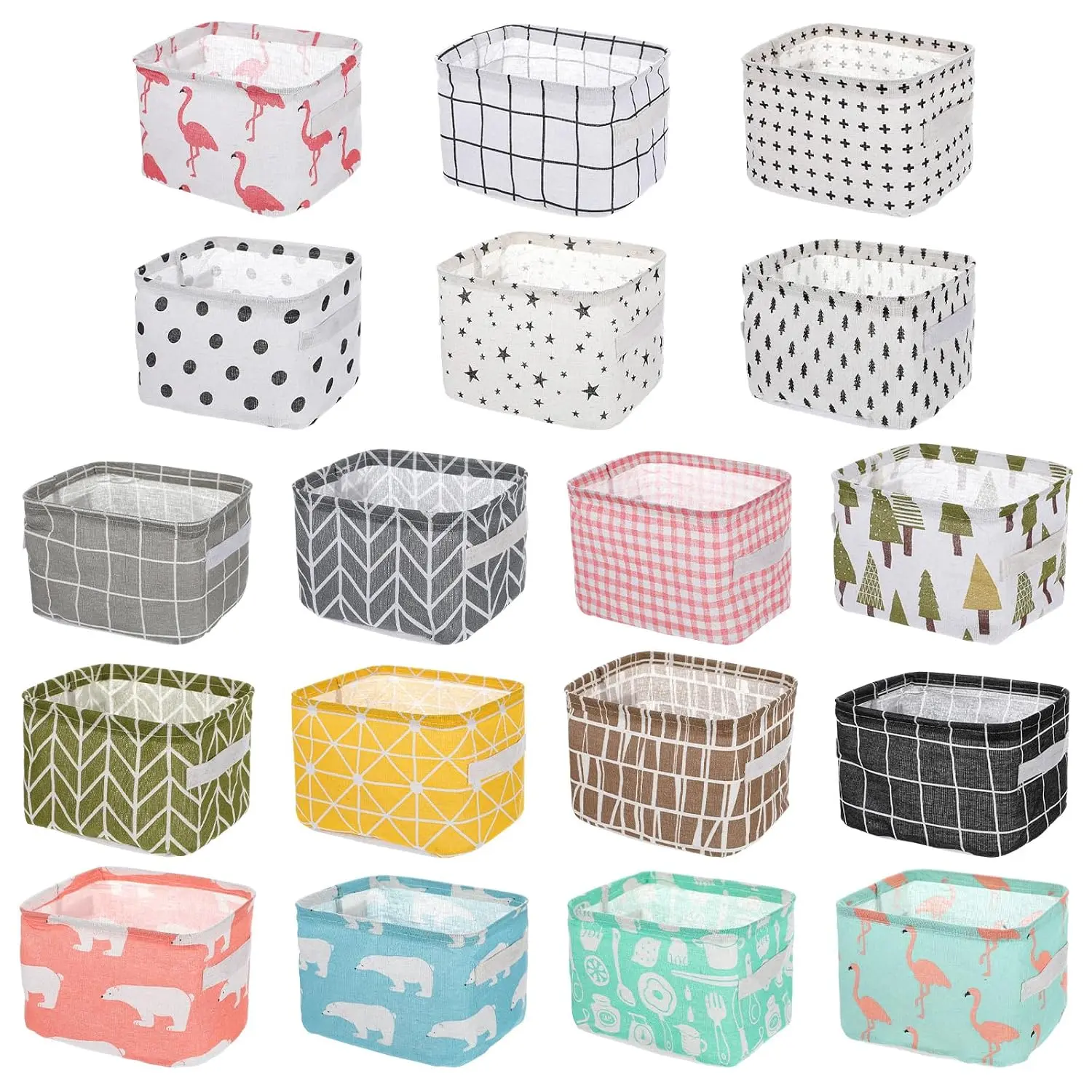 18 Pack Canvas Storage Bins, Foldable Storage Basket Shelf Organizer Set with Handles for  Office Decor, Multi- Mini Baskets