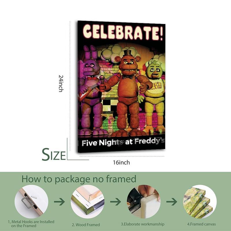 Five Nights at Freddy's Poster Canvas Wall Art Home Decorative Prints Fade-Resistant Canvas Print Various Size for Home Gym Office Wall Decor