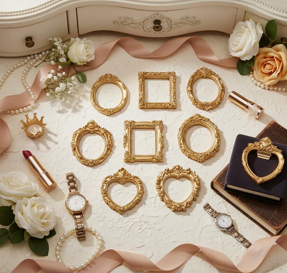 12Pcs Miniature Picture Frames Set - 1:12 Scale Dollhouse Vintage Gold Frames, Oval & Rectangle Antique Photo Frames for DIY Crafts, Wedding Decor & Fairy Garden