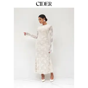 Cider Lace Round Neckline Floral Maxi Dress