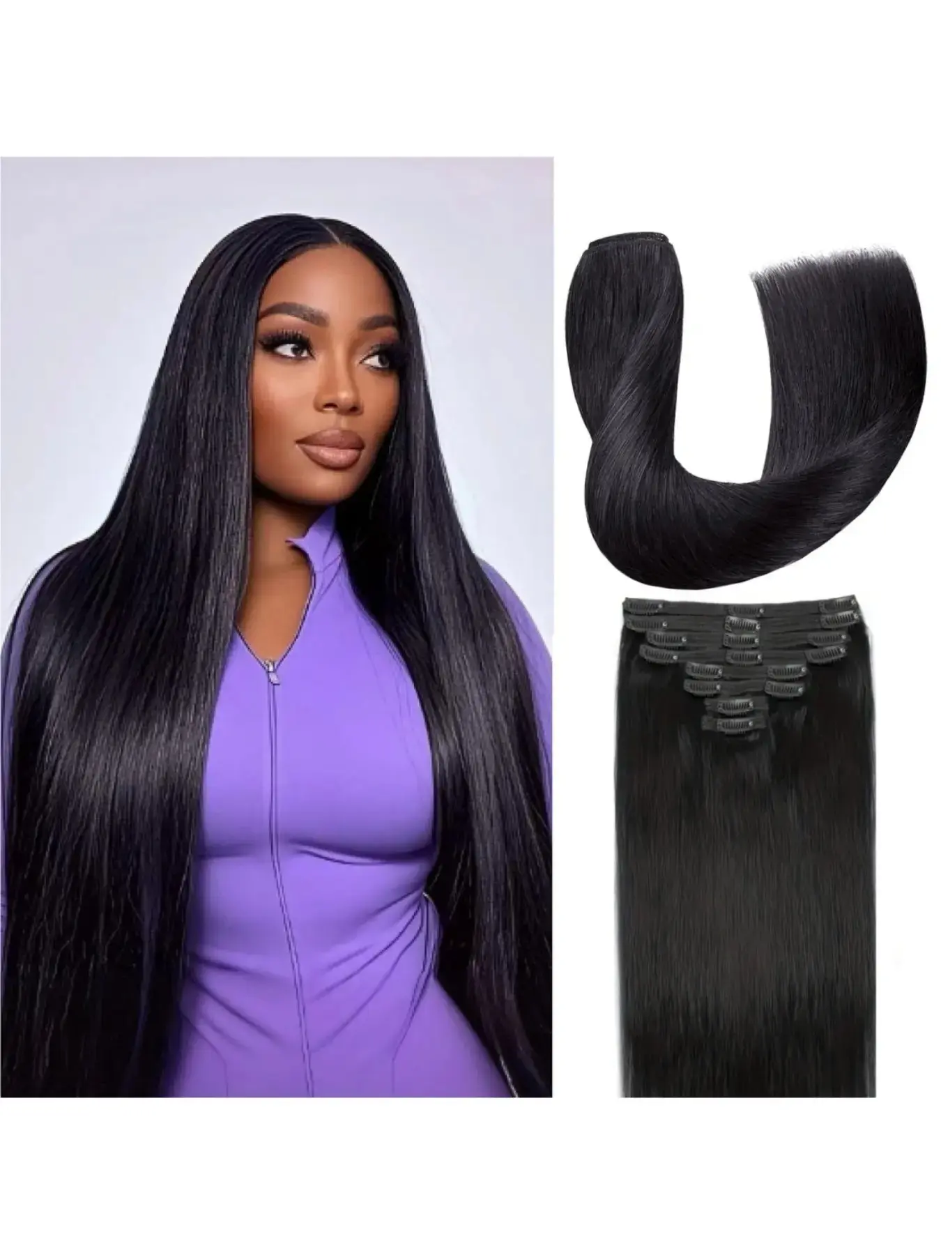 Straight Clip In Soft Human Hair Extensions for Women 14–28 Inch 100g 8Pcs with 18 Clips Natural Black Dark Brown Highlight Blonde Seamless Easy Install Natural Look