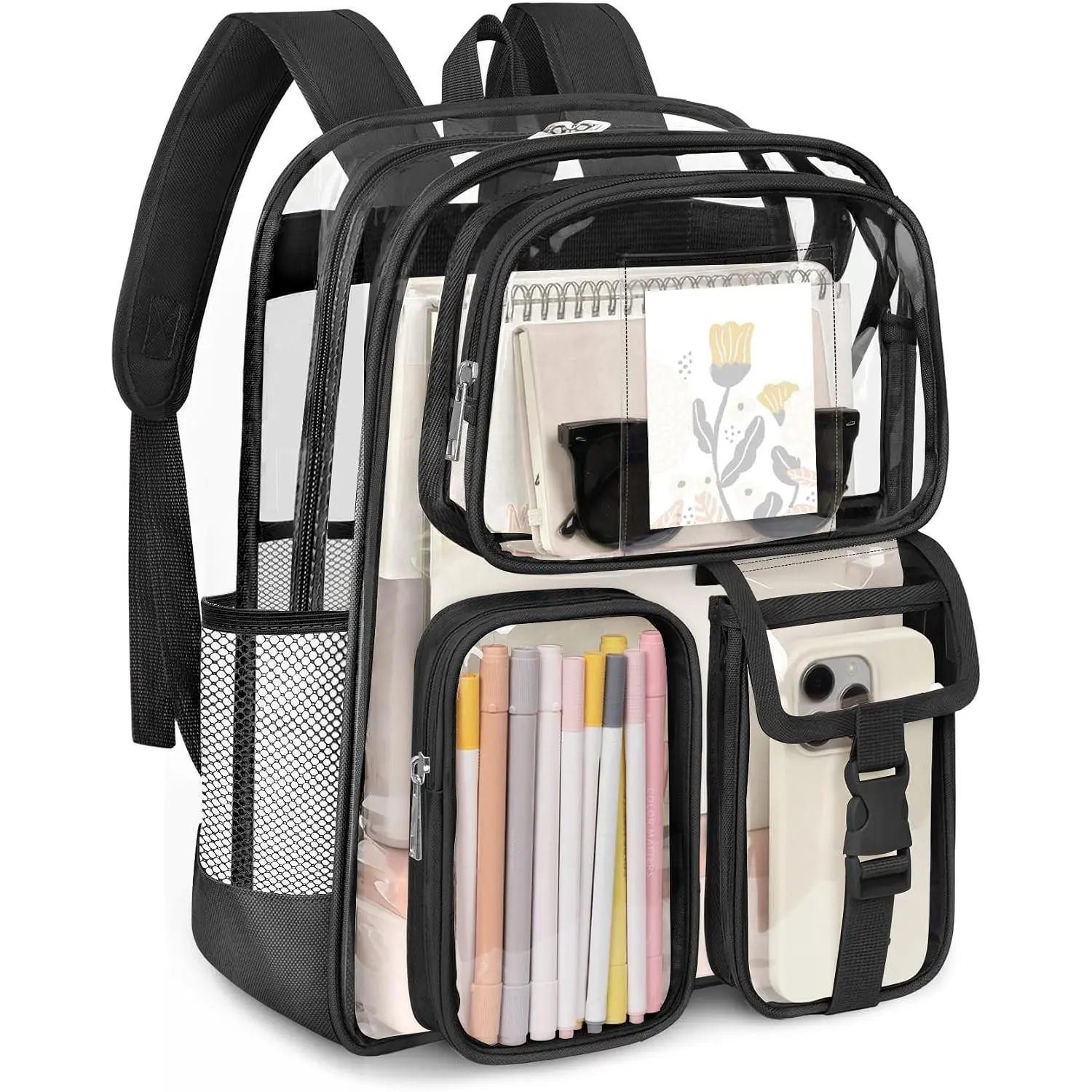 Clear Backpack for Stadium Events, Heavy Duty PVC Transparent Bookbag with Reinforced Strap, Large Capacity See Through Clear Bag for College Concerts Sport Work Security Travel, BlackGift