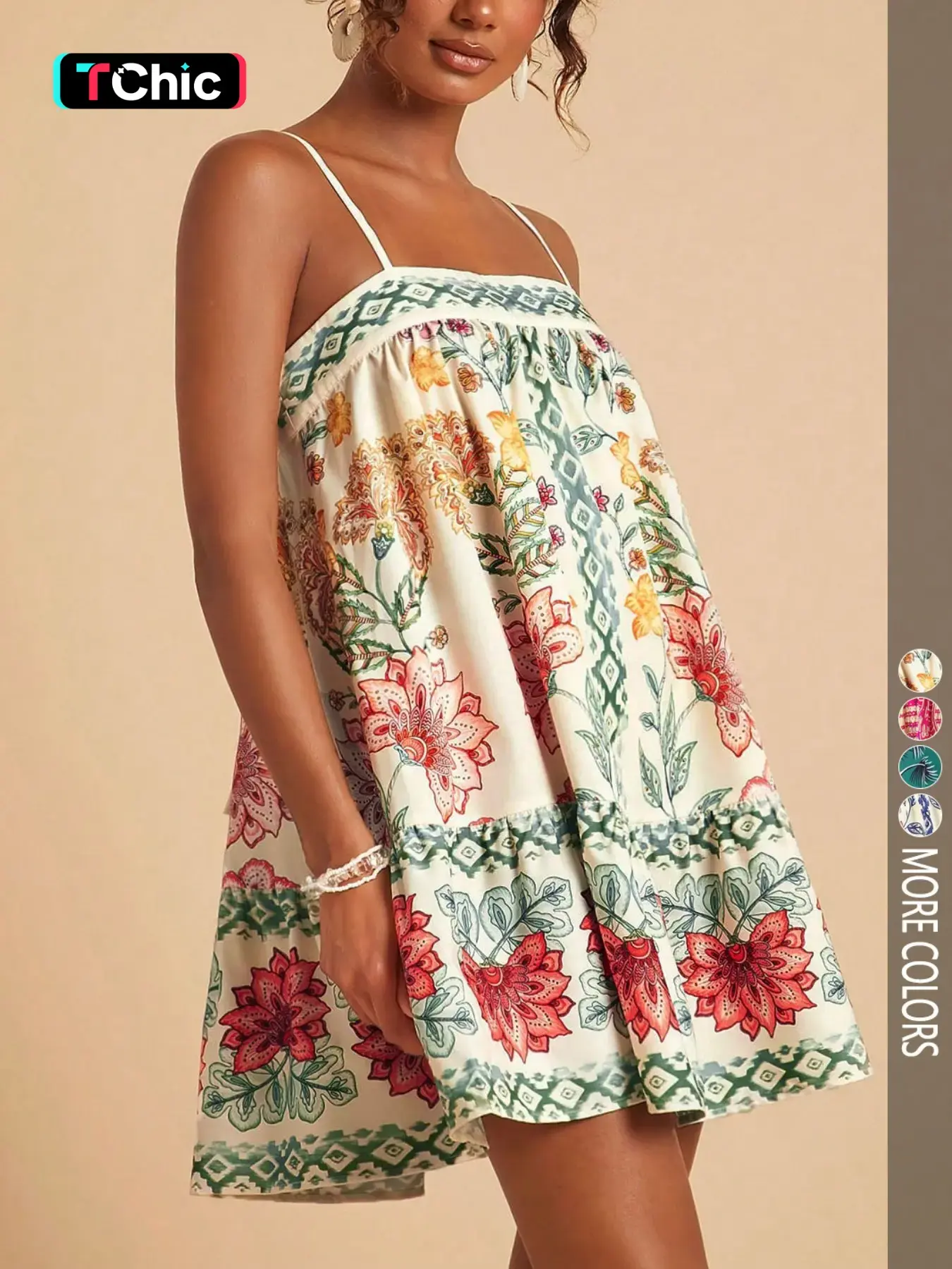 Women's casual vacation beach print sundress, seasonal holiday set, spring break set, party set, beach set, bohemian style dress