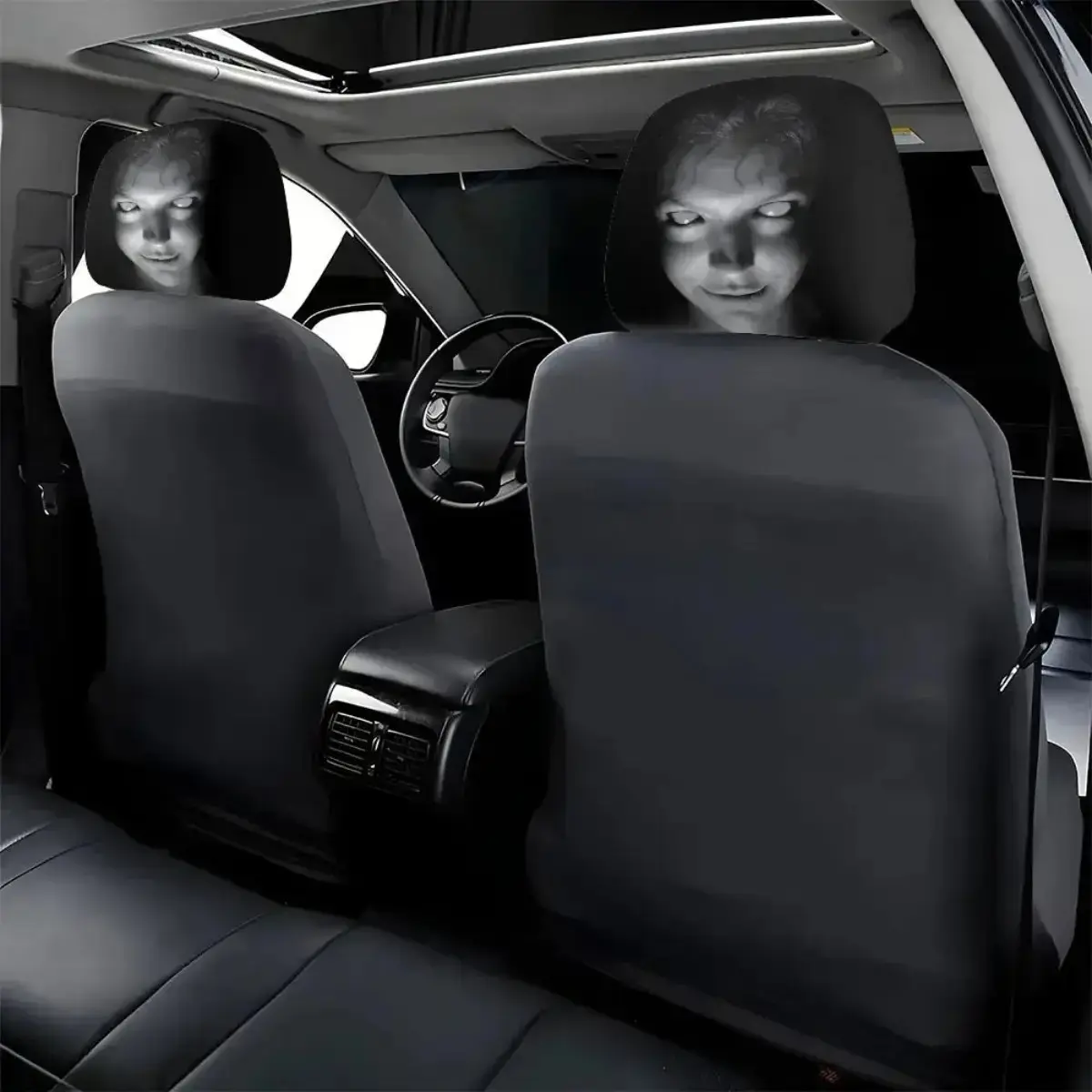 Slip-On Car Headrest Cover Set with Portrait Print, Protective Synthetic Fabric, Washable with Universal Fit for Cars, Trucks & SUVs, Cars/Suvs
