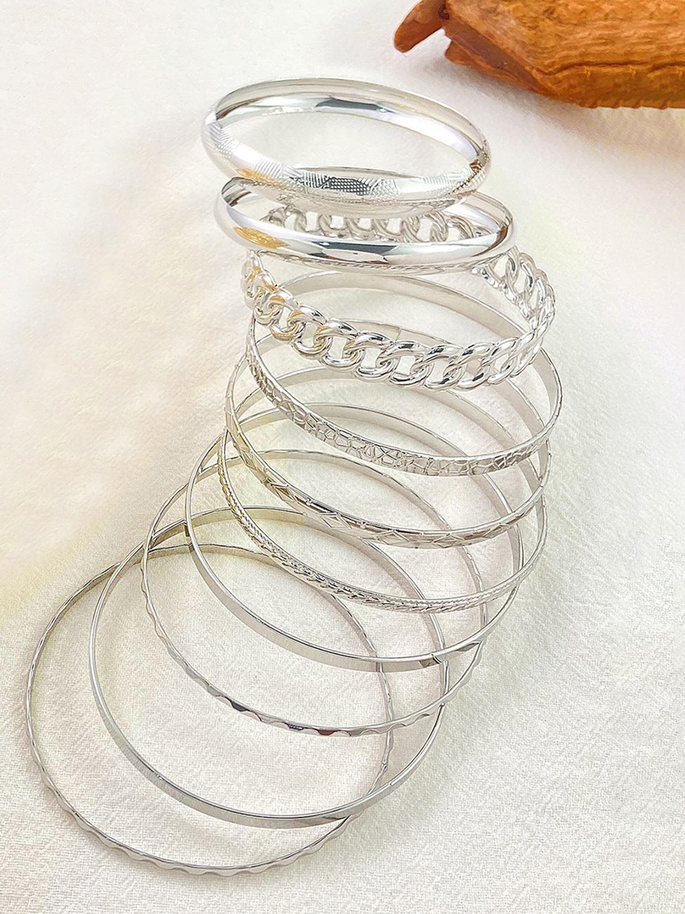 Women's Boho Style Hollow out Design Bangle Bracelets, 10pcs/set Vintage Trendy Matching Bracelets, Chic All-match Jewelry As Birthday Gift for Girlfriend