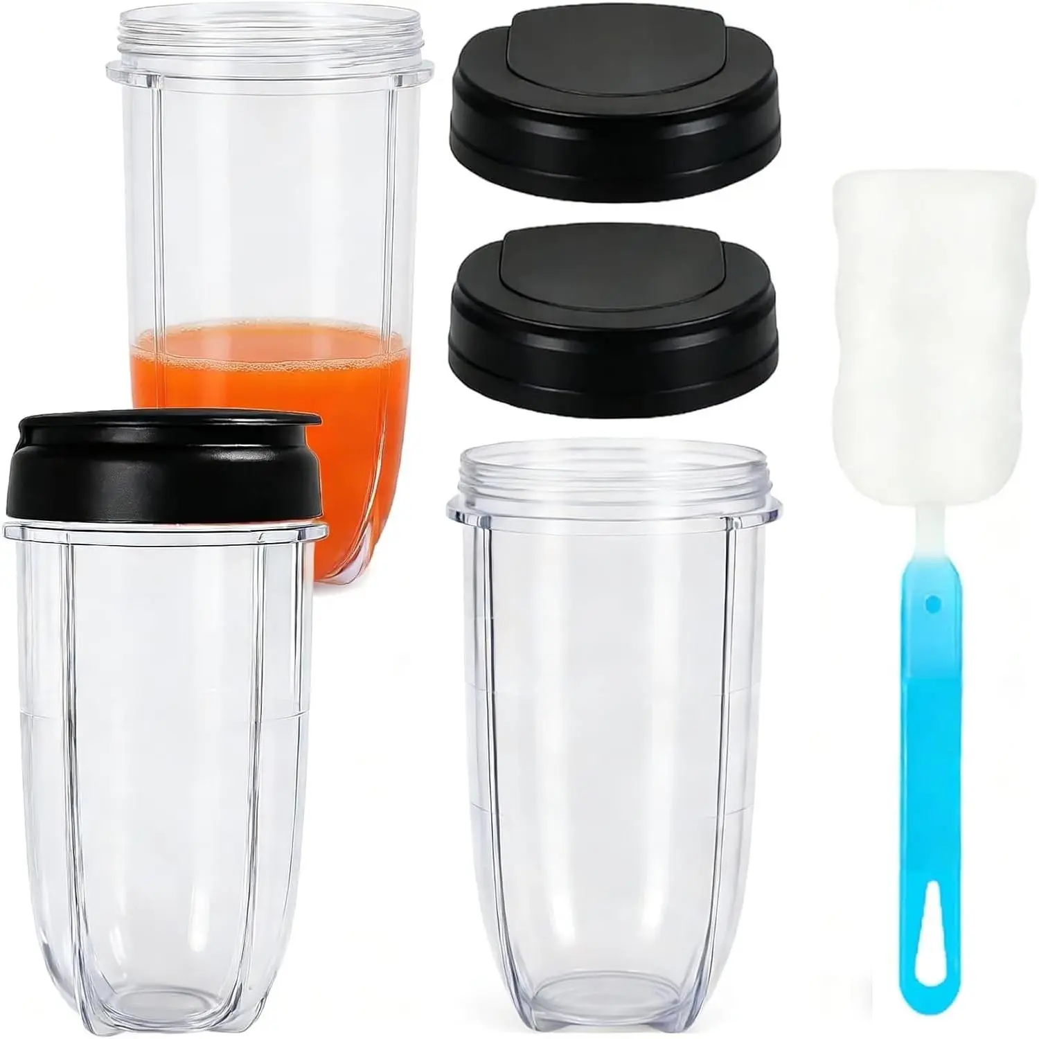 16OZ Replacement Cups with Flip Top To-Go Lids Compatible with Magic Bullet 250W MB1001 Blenders Juicer Milk Juicer Mixer Accessories, 3 Packs Repalcement Parts with Brush