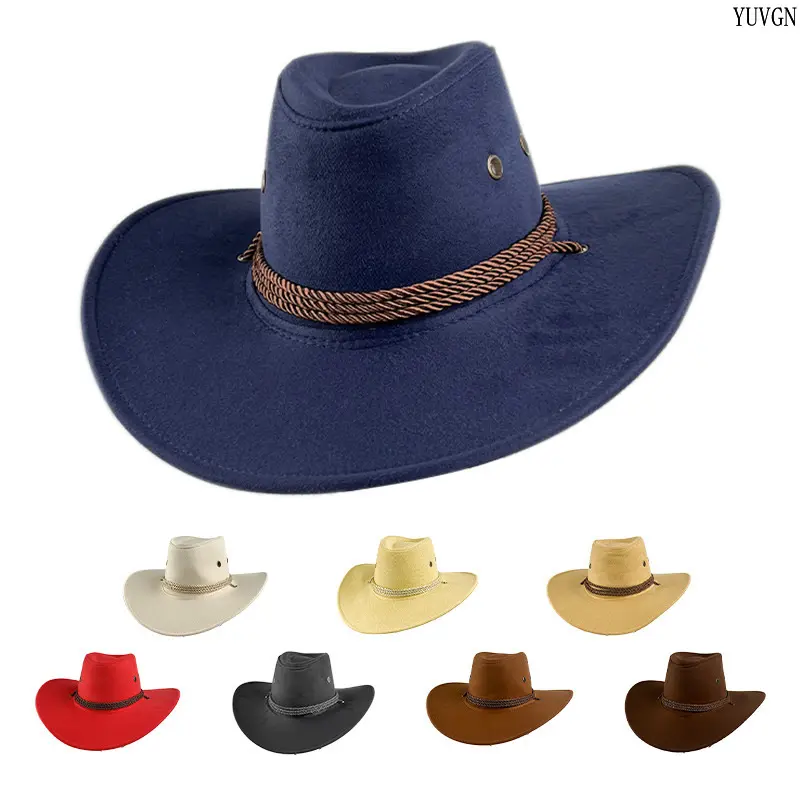Wide Brim Western Cowboy Hat, Trending Rope Band Outdoor Ranch Headwear, Adjustable Classic Vintage Fedora Style Cap, Versatile Fit Hat for Rodeo Travel Farm Daily Outdoor Weekend Occasions, Cowboy Hats, Adjustable Size