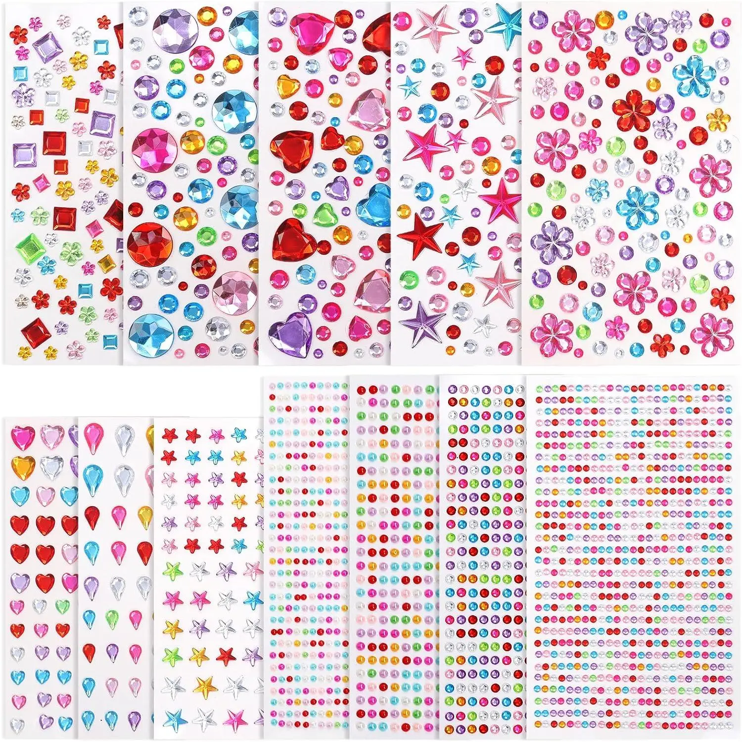 12 Sheets Self-Adhesive  Stickers Jewels for Arts and Craft Projects, Scrapbook Rhinestone Stickers with Variety of Shapes and Sizes  Bags, Cards, Papers,