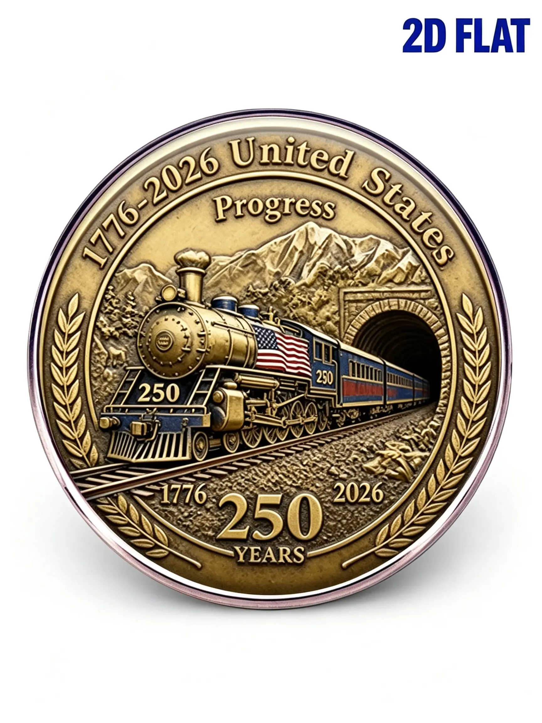2D flat,American Independence 250th Anniversary Pin, Vintage Train Theme Badge, Patriotic Gift, Retro Metal Brooch, Fashion Accessory
