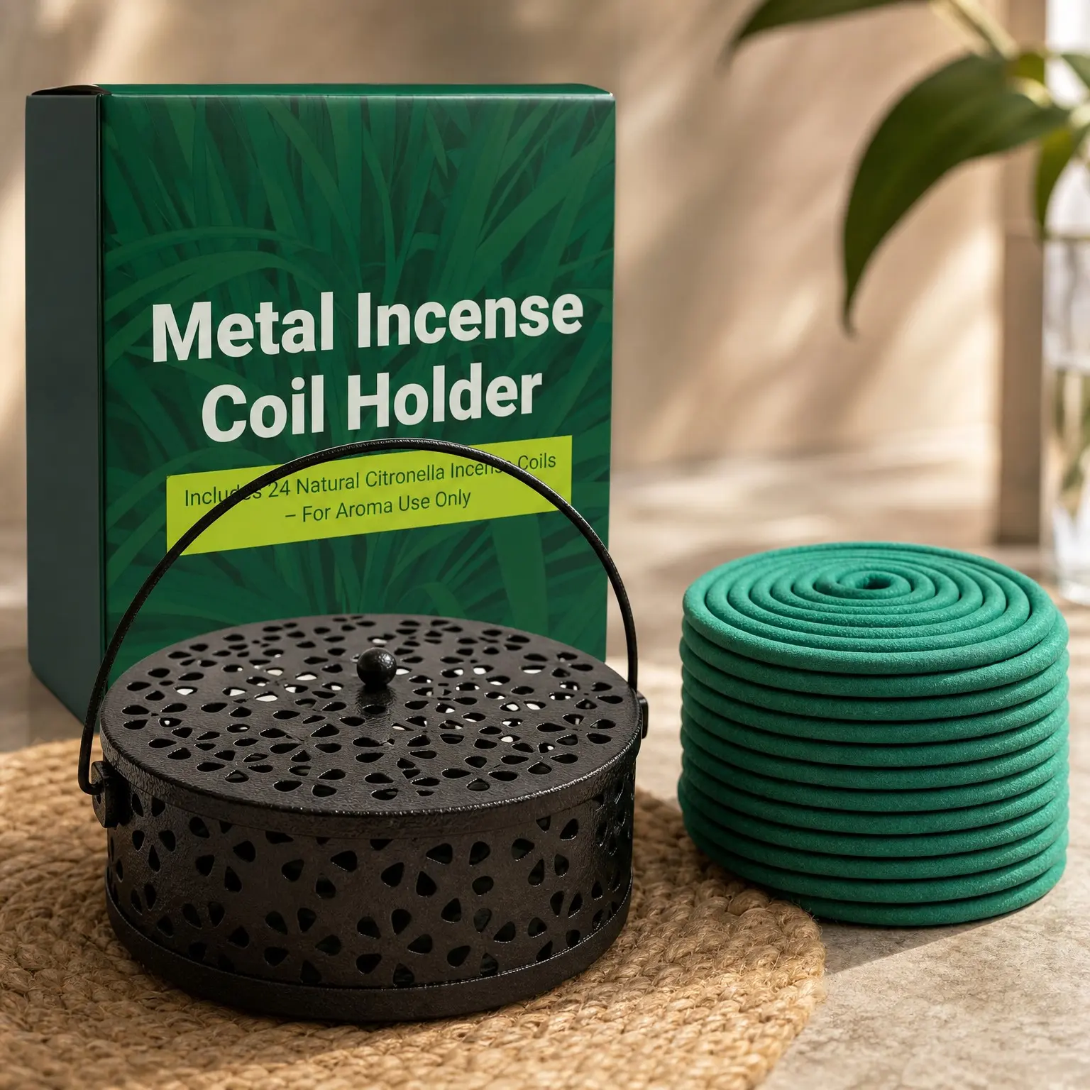 Portable Metal Mosquito Coil Burner Stand with 24 Citronella Incense Coils for Indoor & Outdoor CampingGift