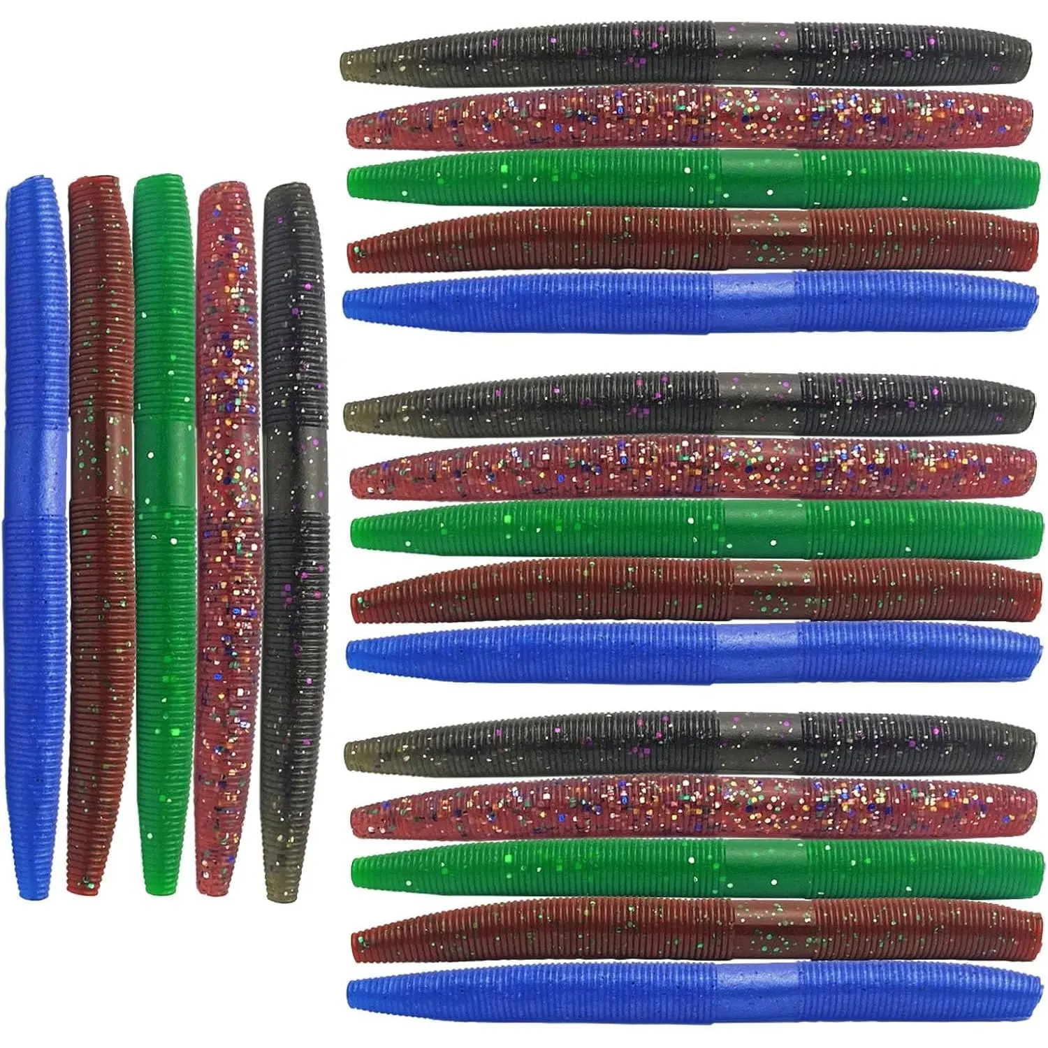 Senko  Soft Plastic Lures 20 count - 4inch Wacky  Worms for Bass Fishing, 5-Color Mix Soft Stick Baits for Wacky &   Fishing