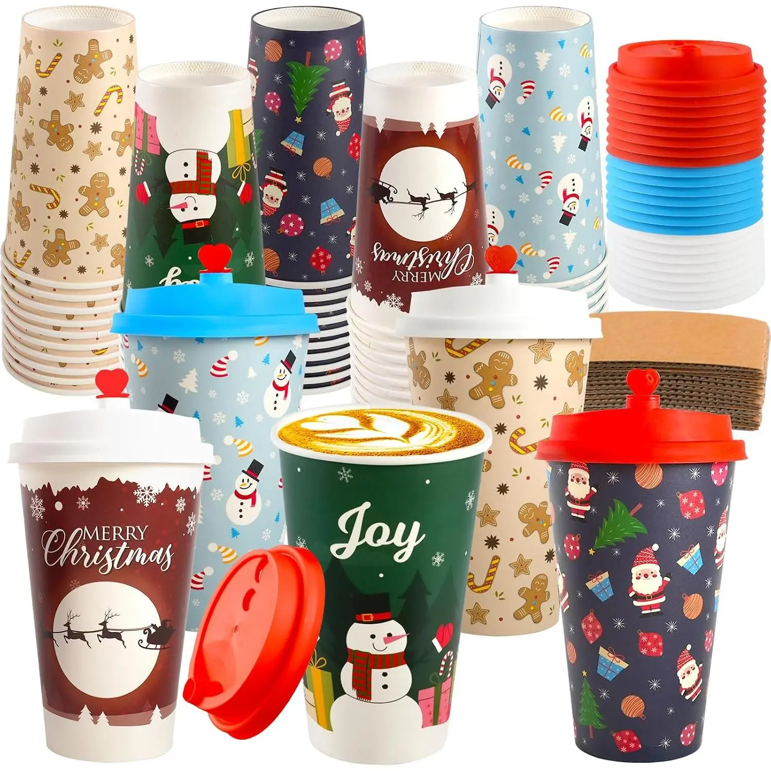 25 Pack Christmas Hot Coffee Cups with , 16 Oz Christmas Disposable Paper Cups with  & Sleeves,  Xmas Paper Cup for Hot Cold Drinks Hot  Cocoa  Xmas Dinner Party Supplies