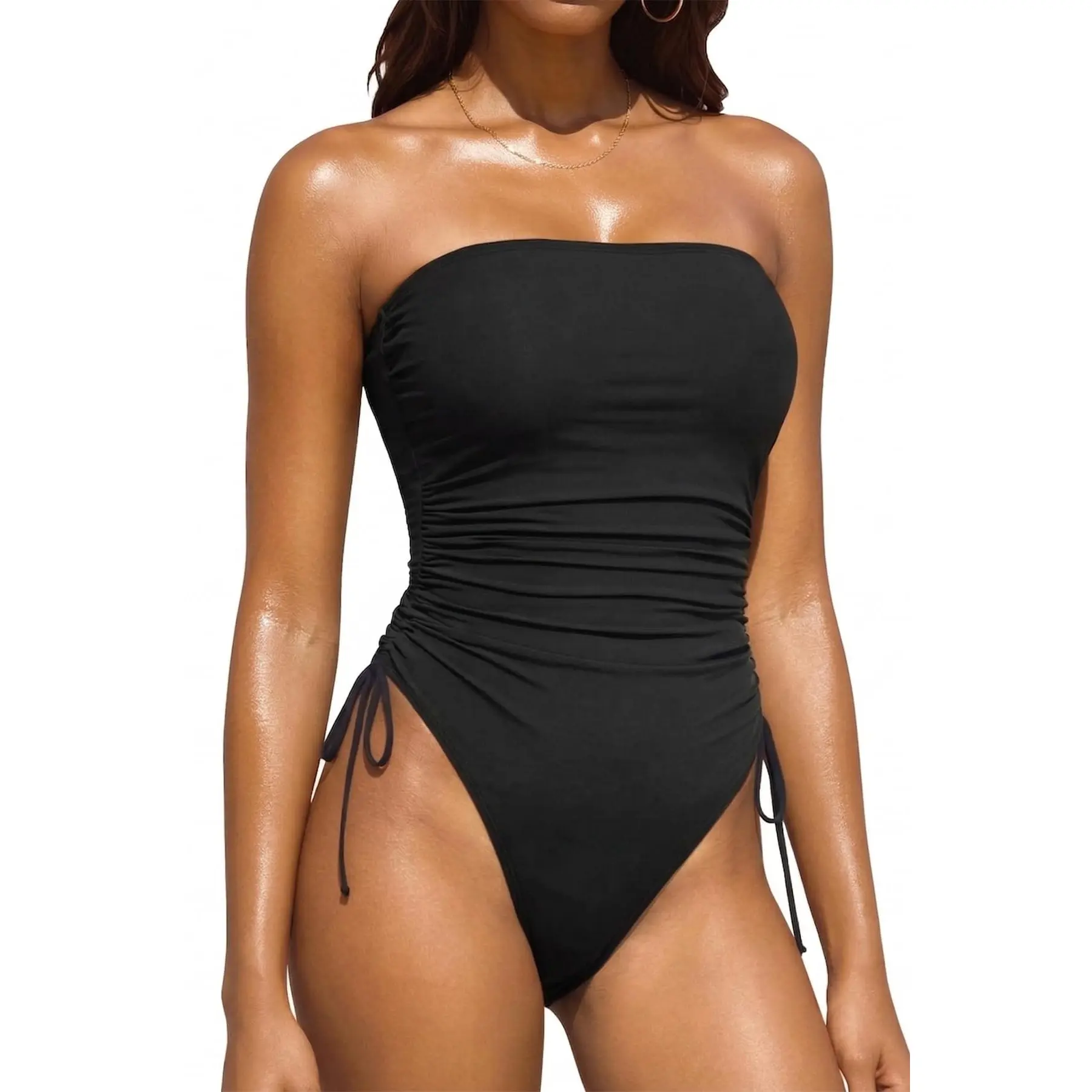 Yonique Women Strapless Tummy Control One Piece Swimsuit Bandeau Bathing Suit Cheeky Vacation Swimwear for Women SwimWeek