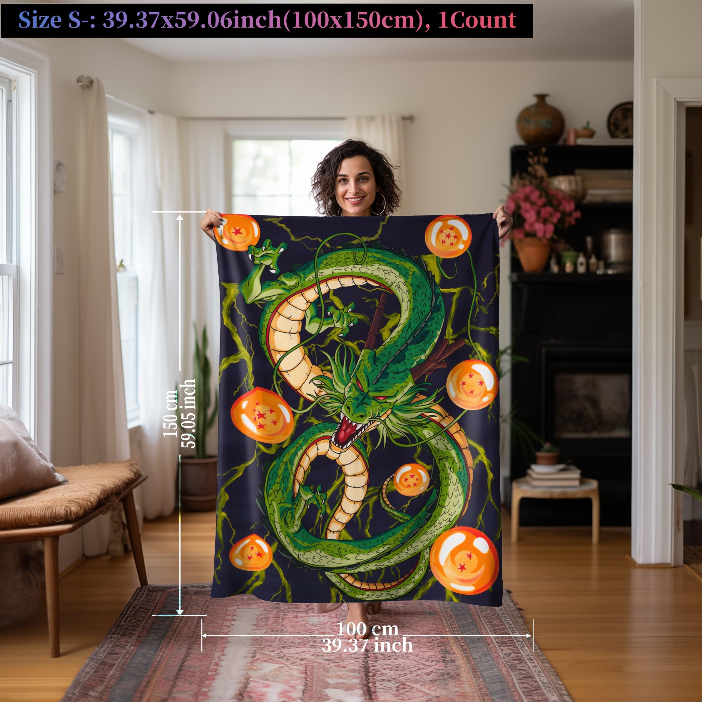 Dragon Ball Shenron Throw Blanket, Soft Flannel Fleece Anime Blanket, Dragon & Energy Ball Design, Cozy Bed Sofa Couch Blanket, Blanket Gift, Dragon Ball Theme
