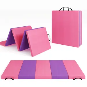 Superior Thick Folding Gymnastics Mat - 6.2x2.6ft, 2-Inch Foam, 5-Panel High-Density Exercise Tumbling Pad with Leather Surface, Carry Handles, Home Gym, Yoga, Pilates, Aerobics, Martial Arts