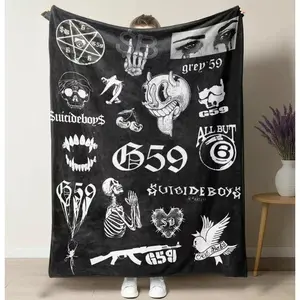 Suicideboys G59 Records Collage Fleece Blanket - Hip Hop Rap Themed Soft Cozy Throw with Iconic  uicideboy  & Grey59 Graphics, Perfect for Fans, Couch, Bed, and Gift