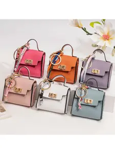 Mini Square Bag Pendant Keychain - High Quality Leather with Colorful Strap, Cute Car Keychain & Bag Charm Accessory