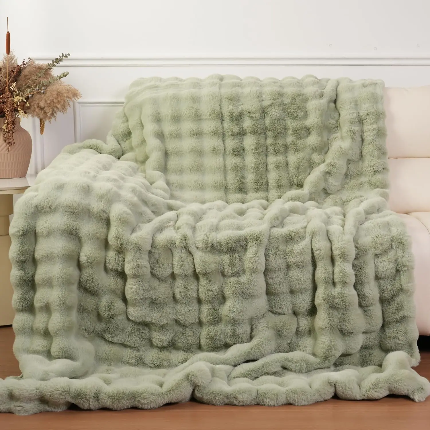Super Comfort  Warm Thick Bubble Luxury Plush  Faux  Throw Blanket,  Blanket,Soft Cozy Blanket for Couch Chair Bed Sofa Living Room (Sage Green, 50inX60in)