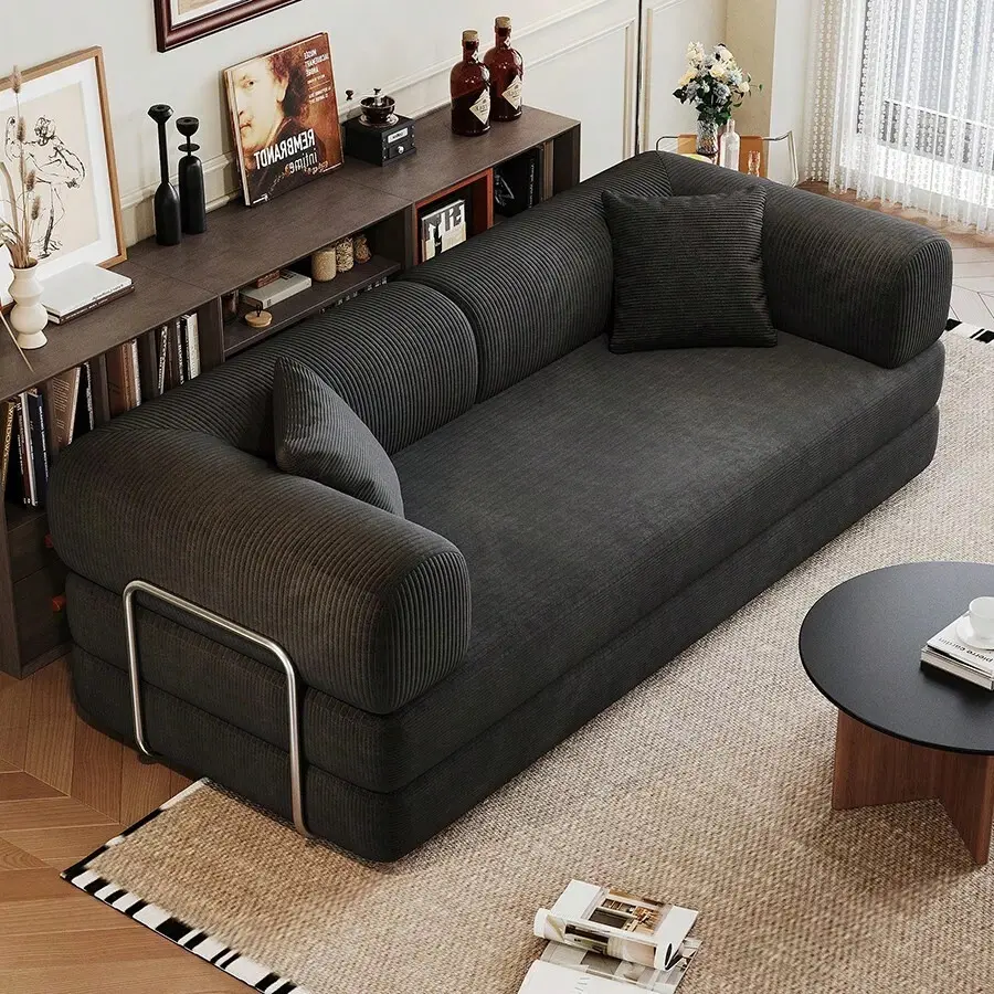 78.8" Convertible Floor Sofa Bed With Pillow And Armrest, Comfy Futon Couch Sleeper, Boneless Modular Loveseat Sofa, Corduroy Sectional Sofa Living Room Or Bedroom, No Assembly Required, Compression Sofa Design