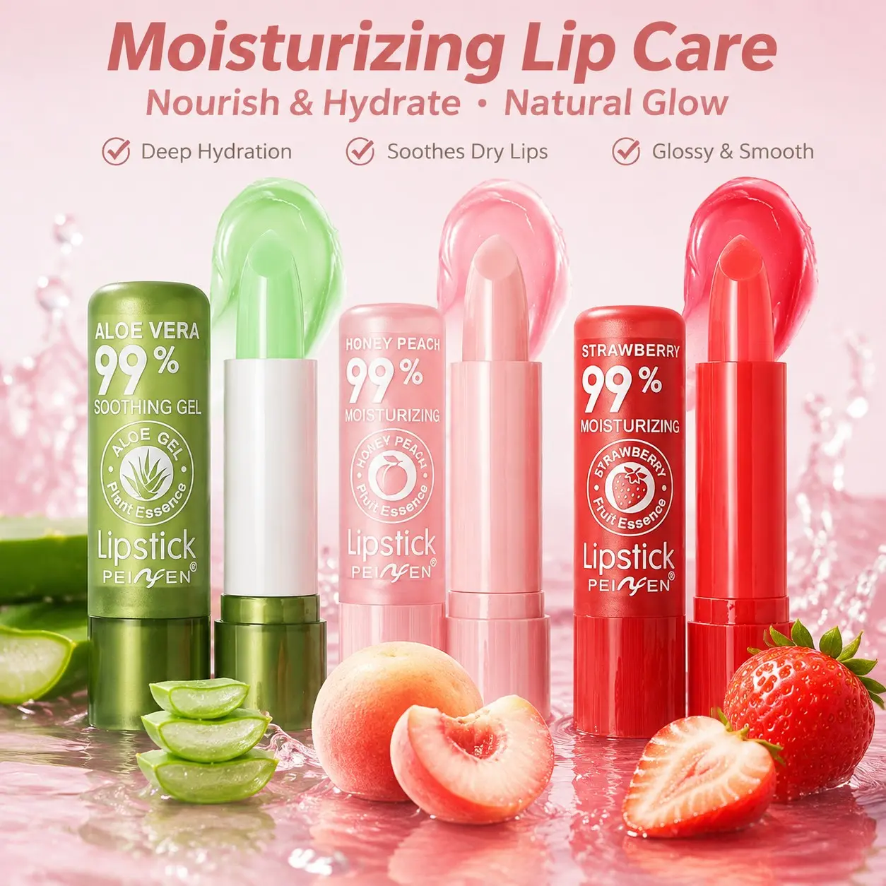 3 Color-Changing Lip Balm Set, Moisturizing Lip Balms, Fruit-Inspired Shades, On-The-Go Hydration, Perfect for Daily Use