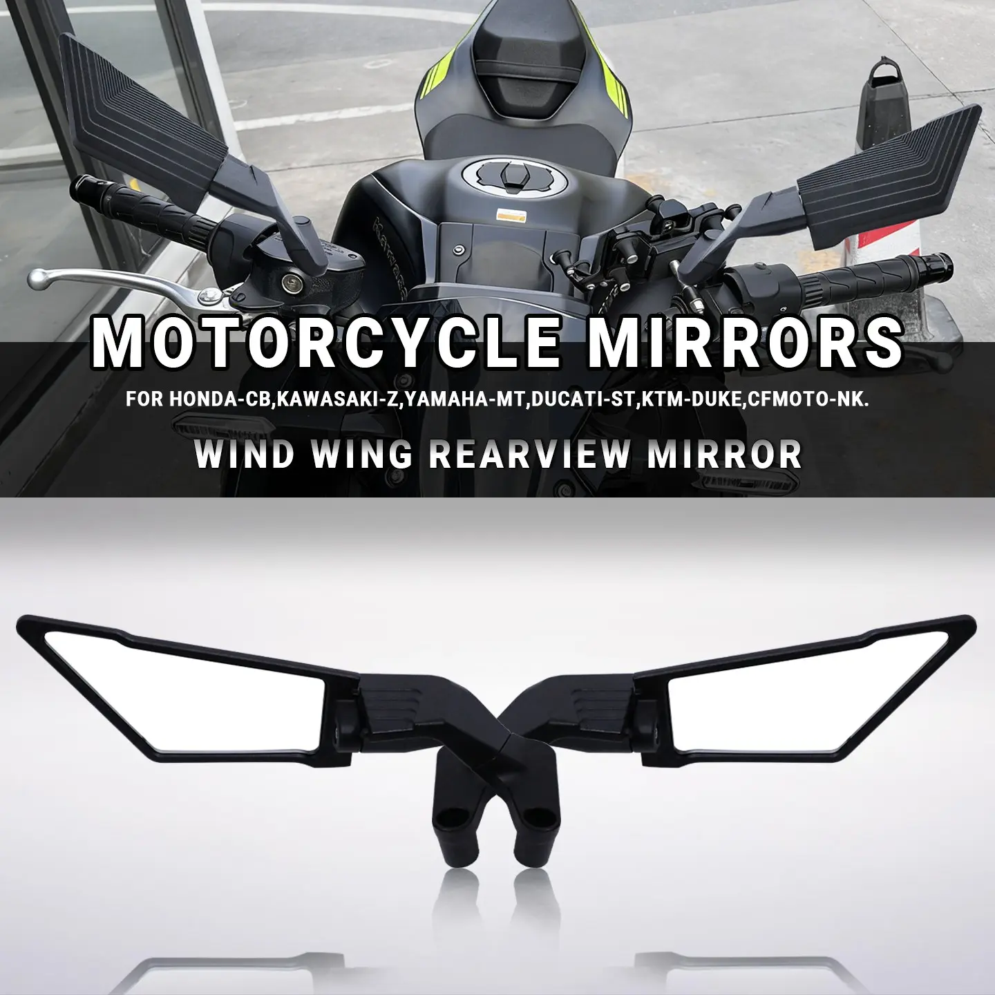 Universal Motorcycle Rearview Mirror, Rotatable Side Wing Mirror, Anti-Glare Lens, Aluminum Alloy Adjustable, Motorcycle Parts, Fits Honda, Kawasaki, Bmw, Yamaha, Suzuki, Aprilia
