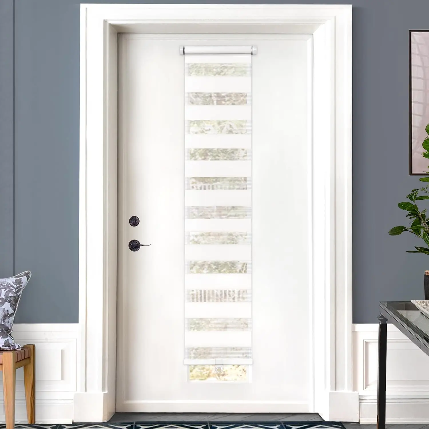 French Door Blinds, No Roll Up Blinds for Doors, Light Day and Night Sheer Shades for Front Door Sidelight Door, 14'' W x 70'' L, White
