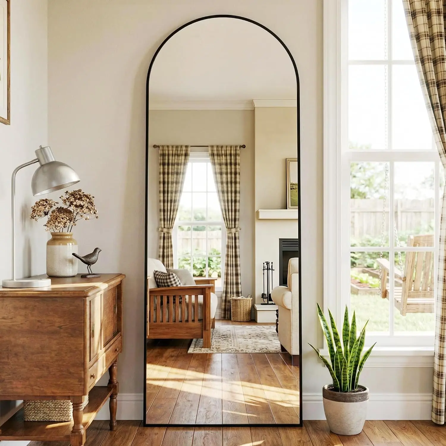 58"x18" Arched Full Length Mirror, Full  Floor Mirror, Black |  Alloy Frame, Free Standing, Leaning or Wall Mounted for Bedroom, Living Room, Dressing Room, Cloakroom, Entryway