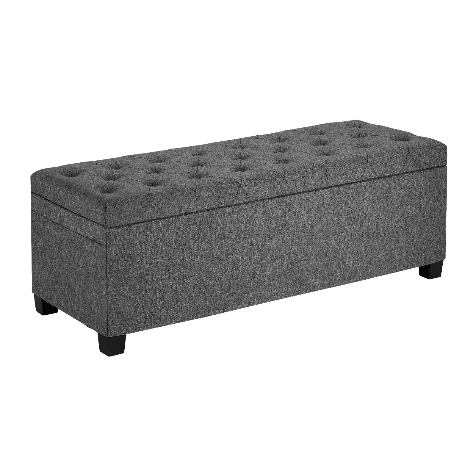 VEVOR Pet-Friendly Storage Ottoman Bench, Button-Tufted Linen Upholstered Chest with Metal Frame & Side Bags, Flip-Up Modern-Traditional Contemporary Square-Rectangle Design for Living Room, Bedroom