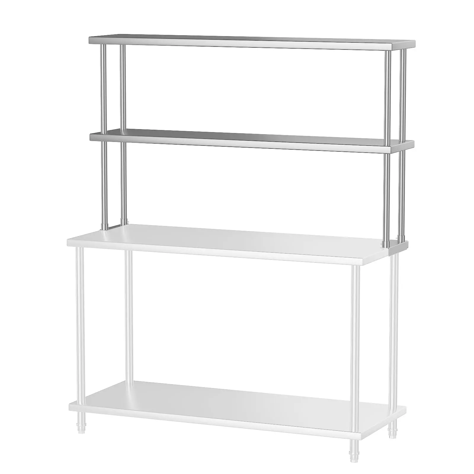 Stainless Steel Work Table with Overshelves, Heavy Duty Prep Table, Commercial Adjustable Shelf for Restaurant, Garage, Warehouse and Kitchen