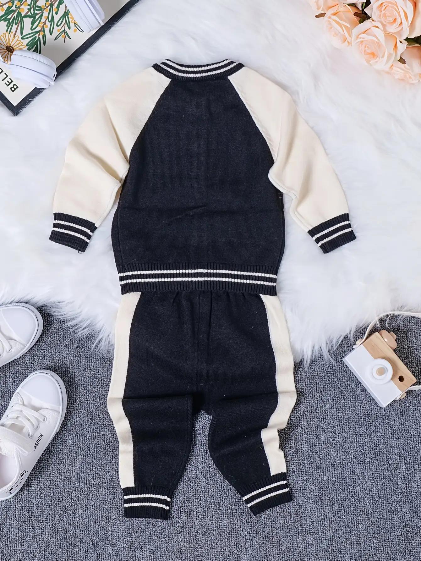 NewNewborn Boy Spring/Autumn Outfit Set    2-Piece Lettered Cardigan + Knit Long Pants – Stylish & Cozy for Outdoor Strolls! Adorable Infant Sweater Set, Soft for Daily Wear ✨