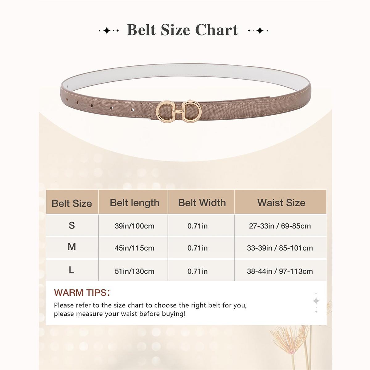 AWAYTR Reversible Women Fashion Thin Belt Two Sided and Two Colored Elegant PU Leather Tight Waist Belt with Gold Buckle Vintage Two-in-One Jeans Dress Long Coats Belts Lady Accessories