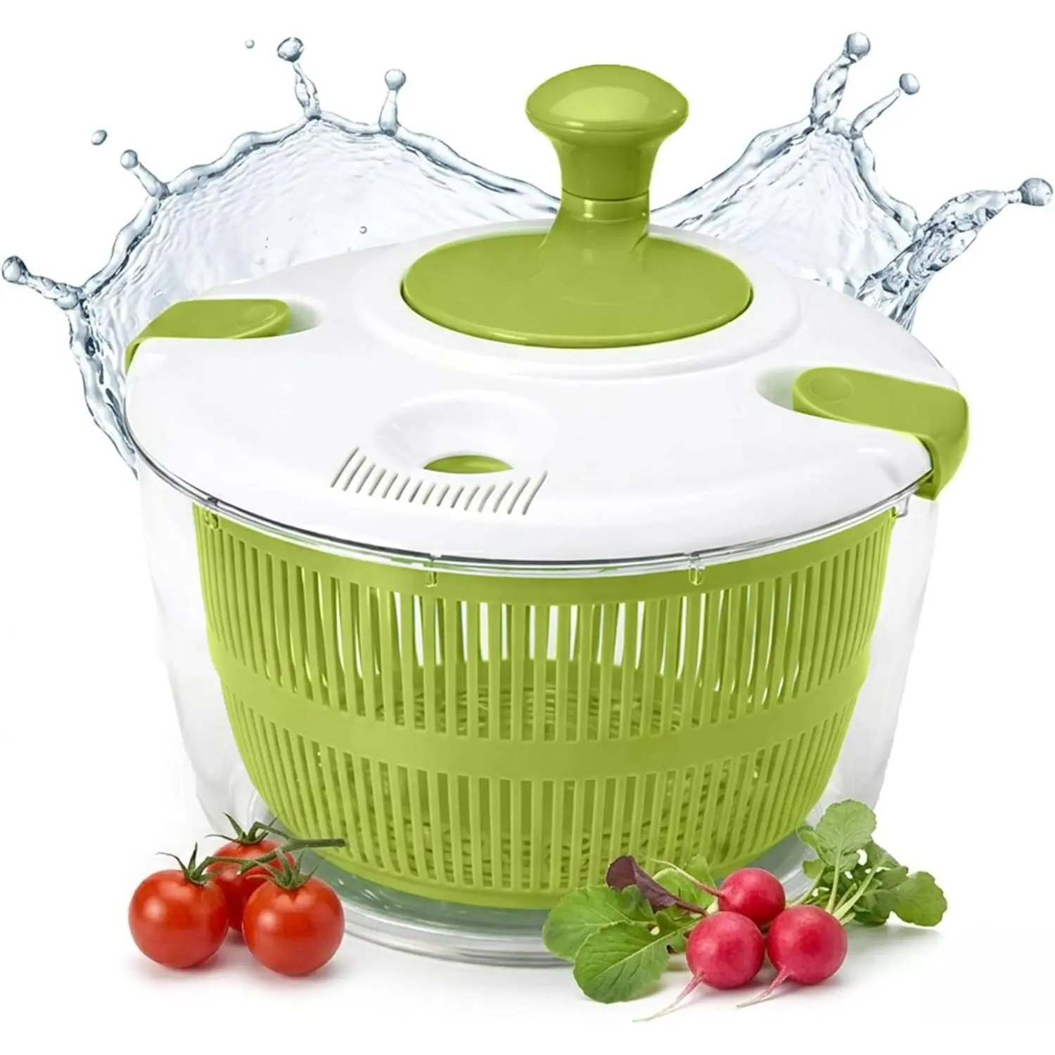 Large 5.3QT Salad Spinner, Lettuce Washer and Dryer with Drain Lid, Easy-Turn Handle and Non-Slip Base for Greens, Herbs, Fruits and Vegetables
