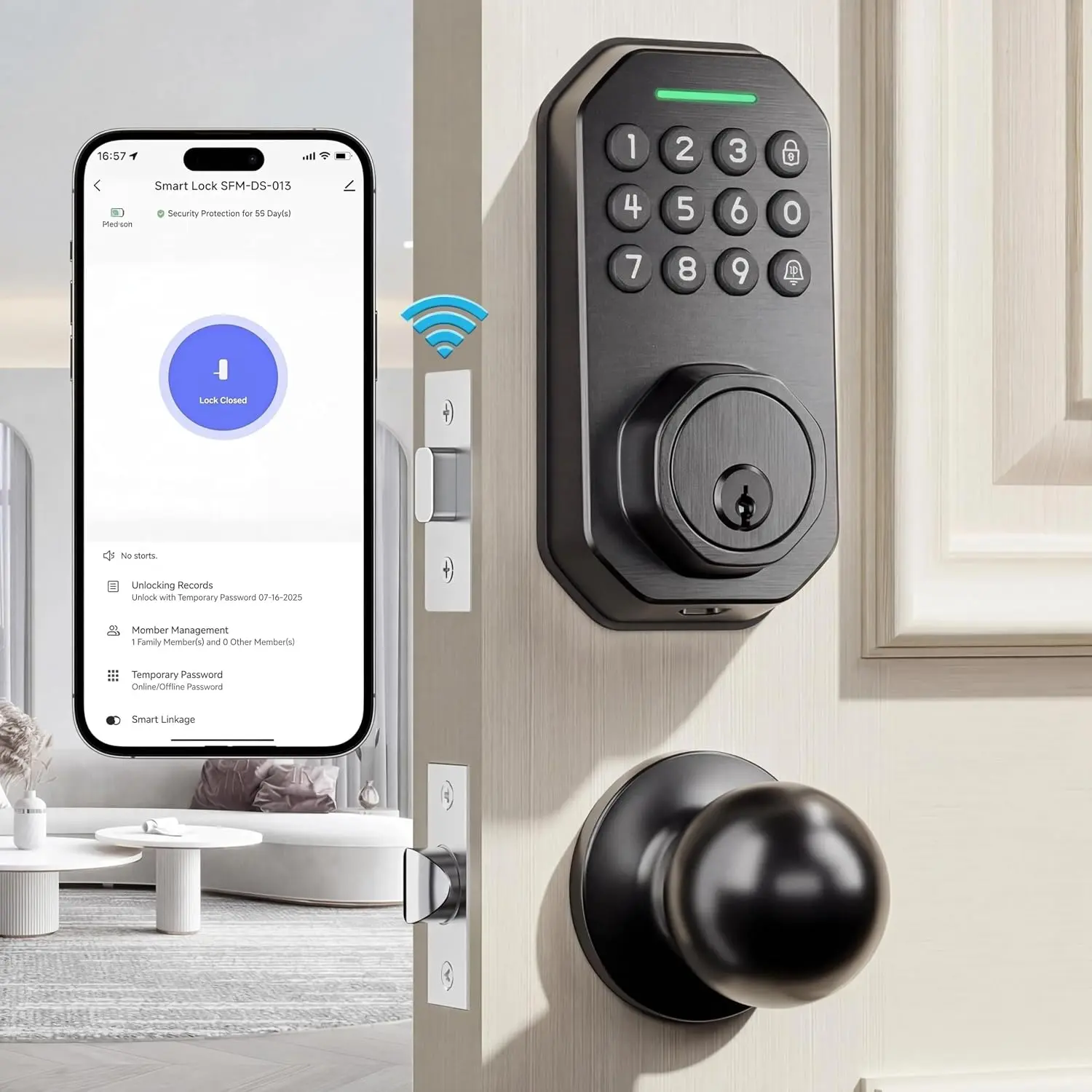 Keyless Entry Door Lock with Knob Set, -in WiFi, Door Locks for Front Door, App Control,  Lock, Keypad Deadbolt with Auto Lock, - Lock, -Time Code, 5 , Easy to Install