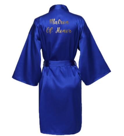 Silk Satin Robes Bridesmaid Bride Robes Bridesmaid Robes Wedding Long Robe Bathrobe Gold Print Royal Blue Robe