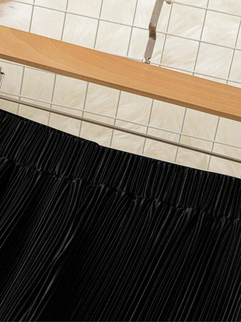 Women's Solid Color Satin Flowy Wide Leg Pants, Casual Comfy Trousers for Daily Wear, Ladies Bottoms for All Seasons