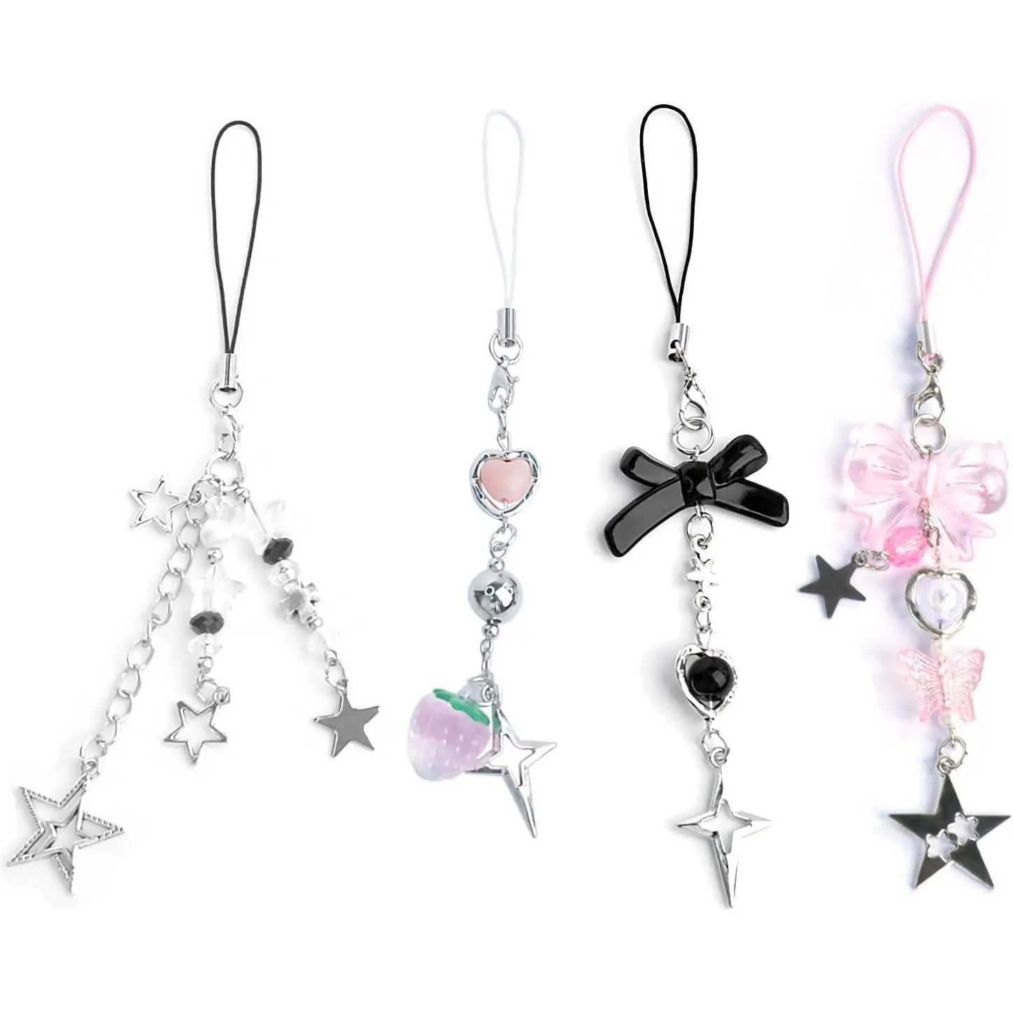 1-4PCS Cute Phone Charms Aesthetic Y2K Cellphone Charms Strap  Strawberry Butterfly   Y2K Accessories for Phone Bag  Airpods Camera Pendants Decor